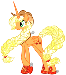 Size: 620x700 | Tagged: safe, artist:spock-sickle, applejack, alicorn, pony, g4, applecorn, horse collar, princess of apples, race swap, simple background, spurs, transparent background, vector, yoke