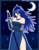 Size: 1100x1400 | Tagged: safe, artist:zantyarz, princess luna, human, g4, breasts, busty princess luna, cleavage, clothes, dress, female, humanized, moon, pixel art, side slit, solo, sword