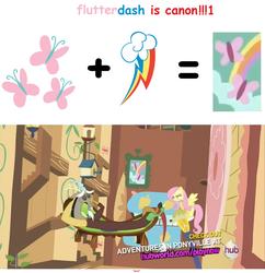 Size: 1440x1488 | Tagged: safe, discord, fluttershy, g4, keep calm and flutter on, my little pony: friendship is magic, comic sans, exploitable meme, female, lesbian, otp, overanalyzing, ship:flutterdash, shipping