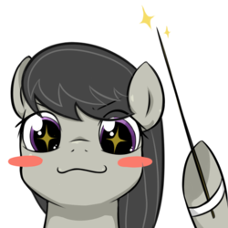 Size: 600x600 | Tagged: safe, artist:maren, artist:rigi, octavia melody, earth pony, pony, g4, baton, blush sticker, blushing, bust, conductor's baton, female, pixiv, simple background, solo, starry eyes, trace, transparent background, wingding eyes, you. me. x. now.