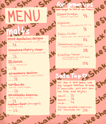 Size: 600x700 | Tagged: safe, artist:asksugarmalt, ask sugar malt, drink, ice cream, menu, shake shack, soda