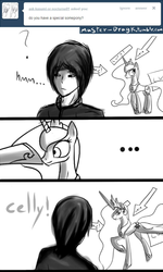 Size: 480x800 | Tagged: safe, artist:dragk, princess celestia, princess luna, oc, oc:dragk, g4, canon x oc, dragkestia, female, male, monochrome, self insert, shipping, straight, trollestia