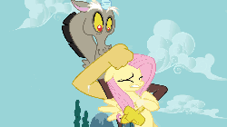 Size: 960x540 | Tagged: safe, screencap, discord, fluttershy, pony, g4, keep calm and flutter on, animated, noogie