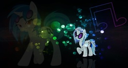 Size: 1600x860 | Tagged: safe, artist:thegreatfrikken, dj pon-3, vinyl scratch, g4, crystallized, wallpaper