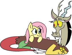 Size: 1022x781 | Tagged: safe, artist:strangiesleepy, discord, fluttershy, draconequus, pegasus, pony, g4, female, male, mare, simple background, transparent background