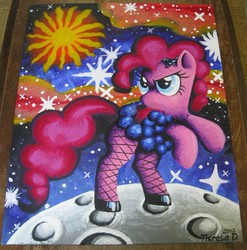 Size: 493x500 | Tagged: safe, pinkie pie, earth pony, pony, g4, female, moon, solo, traditional art