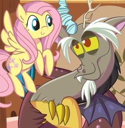 Size: 881x907 | Tagged: safe, artist:ecokitty, discord, fluttershy, g4, crossed arms, duo, female, male