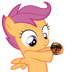 Size: 3343x3300 | Tagged: safe, scootaloo, g4, bomb, scootaloo found, skittles