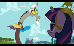 Size: 1024x640 | Tagged: safe, screencap, discord, twilight sparkle, g4, keep calm and flutter on, youtube caption