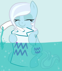 Size: 421x480 | Tagged: dead source, safe, aquarius (g4), earth pony, pony, g4, aquarius, blue background, eyes closed, female, juice box, mare, ponyscopes, simple background, solo, water, zodiac