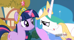 Size: 849x464 | Tagged: safe, screencap, princess celestia, twilight sparkle, g4