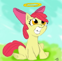 Size: 750x743 | Tagged: safe, artist:megatwerp, apple bloom, g4, chipped tooth, halo