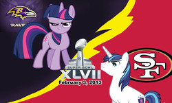 Size: 1500x900 | Tagged: safe, shining armor, twilight sparkle, g4, baltimore ravens, san francisco 49ers, super bowl, super bowl xlvii