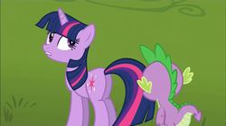 Size: 1131x635 | Tagged: safe, screencap, spike, twilight sparkle, pony, g4, butt, female, mare, plot