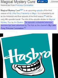 Size: 415x550 | Tagged: safe, g4, magical mystery cure, drama, hasbro, lucifer hasbro, text, troll, wiki