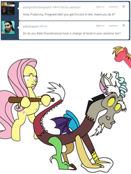 Size: 600x800 | Tagged: safe, artist:dekomaru, big macintosh, discord, fluttershy, earth pony, pony, tumblr:ask twixie, g4, keep calm and flutter on, ask, baseball bat, male, pregnant, stallion, tumblr