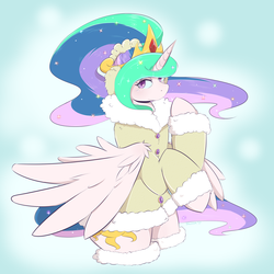 Size: 1280x1280 | Tagged: safe, artist:balooga, princess celestia, alicorn, pony, g4, bipedal, clothes, coat, female, heart, heart eyes, looking at you, mare, solo, wingding eyes