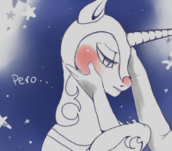 Size: 500x439 | Tagged: safe, artist:sincerelymrbear, nightmare moon, human, pony, g4, blushing, cute, human on pony action, moonabetes, spanish, tsundere, tsundere moon