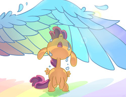 Size: 825x637 | Tagged: safe, artist:askloveletters, rainbow dash, scootaloo, pegasus, pony, g4, crying, scootalove, spread wings, wings