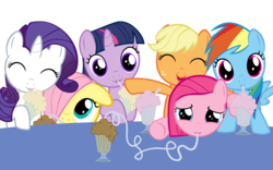 Size: 4800x3000 | Tagged: safe, artist:beavernator, applejack, fluttershy, pinkie pie, rainbow dash, rarity, twilight sparkle, g4, cute, filly, mane six, milkshake, milkshake ponies, simple background, transparent background