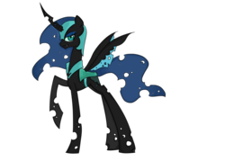 Size: 900x643 | Tagged: safe, artist:annehairball, nightmare moon, queen chrysalis, oc, oc only, oc:nightmareling, alicorn, changeling, changeling queen, changepony, hybrid, pony, g4, fusion, fusion:chrysmoon, fusion:nightmare moon, fusion:queen chrysalis, hybrid fusion