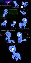 Size: 1250x2500 | Tagged: safe, artist:lazy, pony, comic, dark, eyes, flying, moon, night, scared, scary, speech, speech bubble, the misadventures of rainbow dash