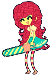 Size: 545x804 | Tagged: safe, artist:nekozneko, pinkie pie, human, g4, chainsaw, humanized, simple background, skinny, solo, thin, transparent background