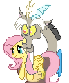 Size: 100x120 | Tagged: artist needed, safe, discord, fluttershy, draconequus, pegasus, pony, g4, female, male, mare, pixel art, ship:discoshy, shipping, simple background, straight, transparent background