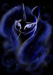 Size: 620x877 | Tagged: safe, artist:lachasseauxhiboux, nightmare moon, alicorn, pony, g4, bust, female, mare, portrait, smiling, solo