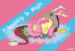 Size: 2600x1800 | Tagged: safe, artist:pastelflakes, discord, fluttershy, g4, female, male, ship:discoshy, shipping, straight