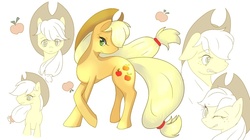 Size: 960x538 | Tagged: safe, artist:zuu, artist:ずう, applejack, earth pony, pony, g4, crossed hooves, female, pixiv, solo