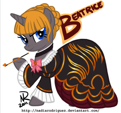 Size: 504x470 | Tagged: safe, artist:nadiarodriguez, beatrice (umineko), clothes, dress, pipe, ponified, umineko no naku koro ni, vector