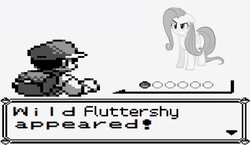 Size: 600x349 | Tagged: safe, artist:kuren247, fluttershy, g4, angry, black and white, game boy, grayscale, pokémon