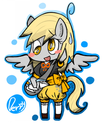 Size: 600x719 | Tagged: safe, artist:snow angel, derpy hooves, anthro, g4, ambiguous facial structure, chibi, female, pixiv, solo