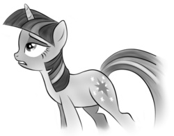 Size: 945x740 | Tagged: safe, artist:ponytron5000, twilight sparkle, pony, unicorn, g4, female, frown, mare, monochrome, simple background, unicorn twilight, white background