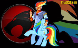 Size: 450x278 | Tagged: safe, rainbow dash, centaur, chimera, g4, abomination, cracked, crossover, hasbro, offspring, photoplasty, thundercats, toy, tygra, what has science done, whip