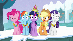 Size: 576x324 | Tagged: safe, screencap, applejack, pinkie pie, rainbow dash, rarity, twilight sparkle, pony, g4, keep calm and flutter on, animated, big crown thingy, element of generosity, element of honesty, element of laughter, element of loyalty, element of magic, female, reaction image