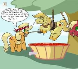 Size: 1280x1149 | Tagged: safe, artist:ruckforderungreich, applejack, big macintosh, braeburn, earth pony, pony, g4, bandana, male, stallion, tickle torture, tickling