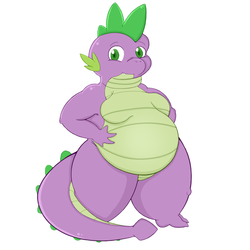 Size: 1000x1000 | Tagged: safe, artist:pfh, spike, dragon, g4, belly, bhm, big belly, fangs, fat, fat spike, hand on hip, moobs, thighs, thunder thighs