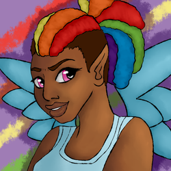 Size: 1000x1000 | Tagged: safe, artist:robynne, rainbow dash, human, g4, elf ears, humanized, winged humanization