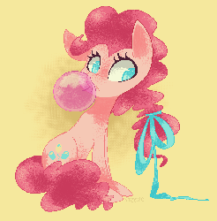 Size: 685x694 | Tagged: safe, artist:steeve, pinkie pie, earth pony, pony, g4, animated, blinking, bubble, bubblegum, female, mare, ribbon, solo