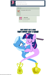 Size: 1050x1400 | Tagged: safe, artist:navitaserussirus, trixie, twilight sparkle, genie, asktwixiegenies, g4, ask, blush sticker, blushing, deviantart, female, imminent kissing, kissing, lesbian, ship:twixie, shipping, simple background, transparent background, tumblr