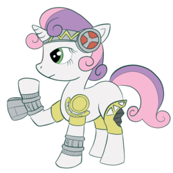 Size: 1280x1280 | Tagged: safe, artist:fantasyglow, sweetie belle, pony, robot, robot pony, unicorn, g4, aigis, blank flank, female, filly, foal, hooves, horn, persona, persona 3, simple background, solo, sweetie bot, transparent background