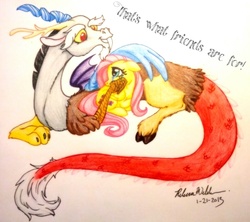 Size: 793x705 | Tagged: safe, artist:babel-the-butt, discord, fluttershy, g4, crying, traditional art