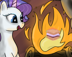 Size: 1250x1000 | Tagged: safe, artist:spaceponies, rarity, pony, unicorn, g4, campfire, female, magic, marshmallow, rarity is a marshmallow, s'mores, solo, telekinesis