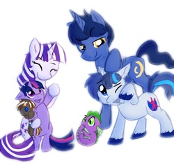 Size: 639x600 | Tagged: safe, artist:justagirlonline, night light, shining armor, smarty pants, spike, twilight sparkle, twilight velvet, dragon, pony, unicorn, g4, baby, baby dragon, baby spike, colt, colt shining armor, cute, family, female, filly, filly twilight sparkle, male, nightabetes, shining adorable, sparkle family, spikabetes, spike's family, twiabetes, velvetbetes, younger