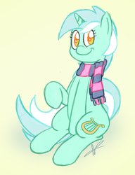 Size: 461x601 | Tagged: dead source, safe, artist:hamflo, lyra heartstrings, pony, g4, clothes, female, scarf, smiling, solo