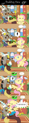 Size: 600x2500 | Tagged: safe, artist:crissy-miu, artist:cryssy-miu, artist:gembutterfly, discord, fluttershy, g4, comic, ewww!!!, exclamation point, female, food, male, pudding, question mark, sandwich, ship:discoshy, shipping, straight