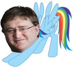 Size: 784x727 | Tagged: safe, rainbow dash, original species, human head pony, g4, gabe newell, iwtcird, meme, simple background, solo, stretching, transparent background