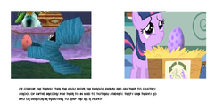 Size: 1337x663 | Tagged: safe, edit, edited screencap, screencap, twilight sparkle, dragon, pony, g4, the cutie mark chronicles, blank flank, conspiracy, crossover, dragon egg, egg, egg thieves, female, filly, filly twilight sparkle, meta, spike's egg, spyro the dragon (series), younger